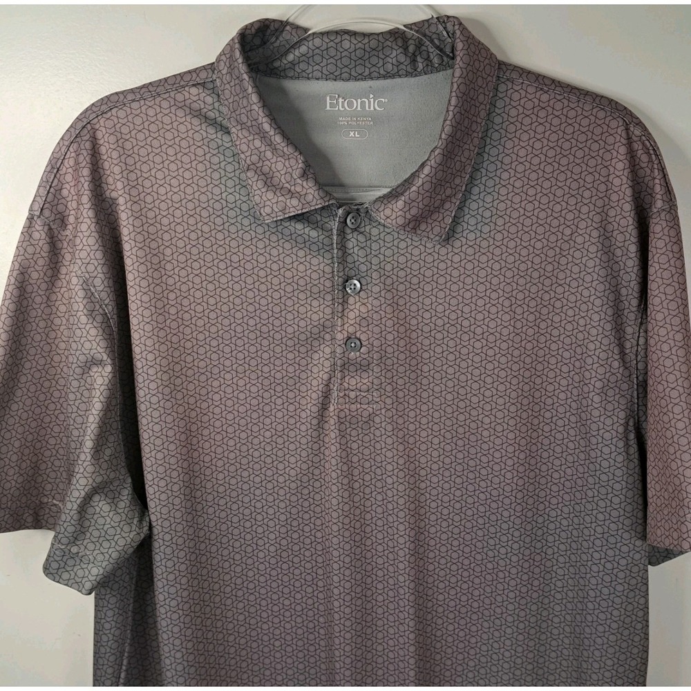 Etonic Golf Polo Shirt Men's XL Geometric Print Mauve / Gray Performance Preppy